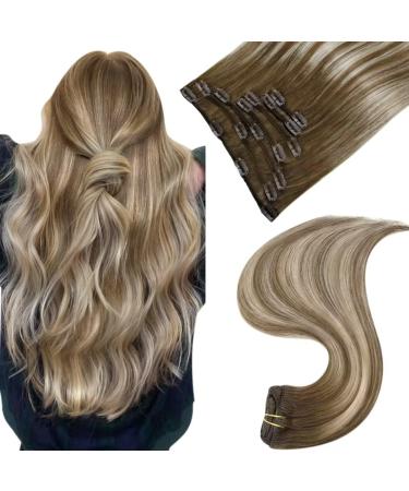 Easyouth Real Clip in Extensions Human Hair Double Weft Clip in Hair Extensions Balayage Brown to Platinum Blonde Clip in Real Hair Extensions Ombre Clip Hair 20 Inch 120g 7Pcs 20" 2-7Pcs Clip #6/60/6