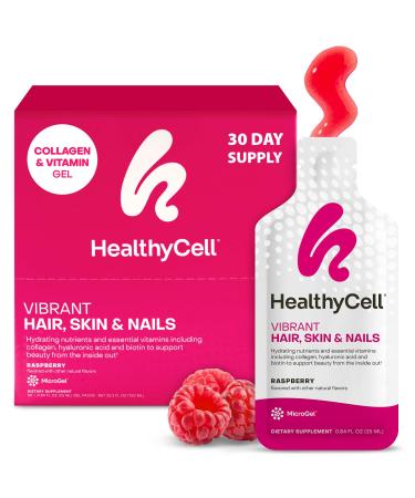 Healthycell Vibrant Hair Skin & Nails Daily Liquid Supplement - Beauty Supplements with Hydrating Nutrients & Essential Vitamins - Collagen Biotin & Hyaluronic Acid - 30 Gel Packs