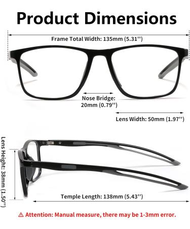 FEISEDY Blue Light Glasses for Men & Women | Ultra-Light TR90 Sports Eyewear | Anti-Glare & UV Protection - Bright Black Frame & Grey Legs (50mm - Buy Online on GoSupps.com