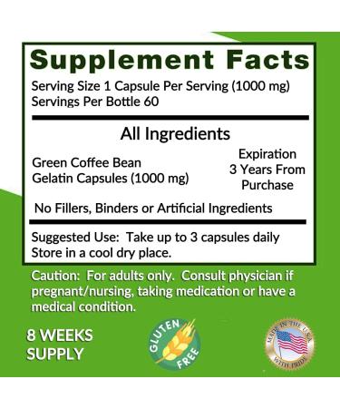 Green Coffee Bean Extract 100% Pure Green Coffee Bean Capsules 50% Chlorogenic Acid 1000 mg Strength 240 Capsules 8 Month Supply Non-GMO and Gluten Free Traditional Herbal Supplement - Buy Online on GoSupps.com