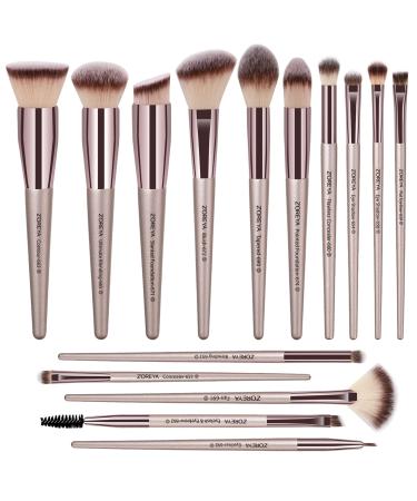 Makeup Brushes Zoreya Makeup Brush Set Premium Foundation Brush Kabuki Brush With Soft and Cruelty-Free Synthetic for Cosmetics Foundation Concealers Powder Blush Blending Face Eye Shadows Brush Sets 15-1CHM