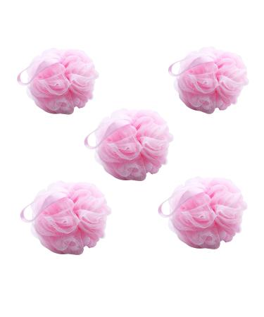 5 Pack Bath Sponge Shower Loofahs Poufs Large Soft Body Scrubber Exfoliating for Silky Skin Mesh Poufs for Men and Women 65g/Pcs (Pink Large)
