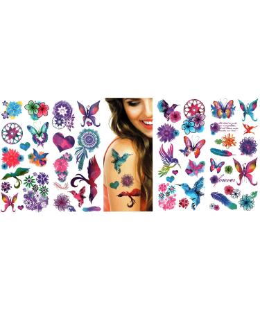 A.S.O. American Made Realistic Temporary Arm Sleeve Temporary Tattoos Tats for Men and Women  Different Tattoo Designs (48-CT Water Color Hummingbirds  Butterflies  Dreamcatcher)