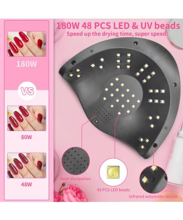180W UV LED Nail Lamp - Fast Gel Dryer with 48 Lamp Beads, Timer Settings, Sensor & Portable Handle - Pink - Buy Online on GoSupps.com