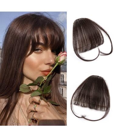 Bangs Hair Clip in bangs 100% Human Hair Extensions Dark Brown Wispy Bangs Clip on Bangs for Women Fringe with Temples Hairpieces Curved Bangs for Daily Wear (Wispy Bangs  Dark Brown) 6 Inch Dark Brown