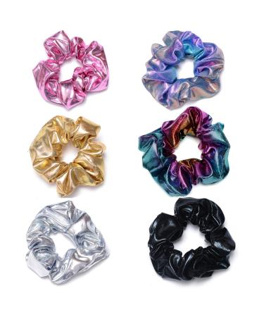 ACCGLORY Shiny Scrunchies Metallic Tone Hair Bands Elastic Hair Ties Set Glitter Ponytail Holder Soft Scrunchy for Women(6 Pack Hair Scrunchies)