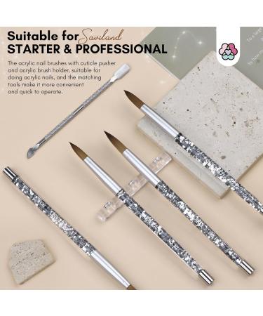 Saviland 4-Piece Acrylic Nail Brush Set with Holder & Cuticle Pusher - Nail Art Tools for Acrylic Powder, Extensions, and Carving | Home DIY and Salon Use - Buy Online on GoSupps.com