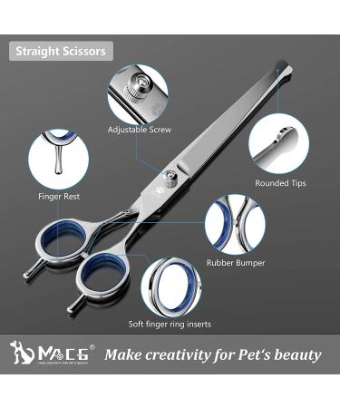 MAOCG Professional Dog Grooming Scissors Kit | 3-Piece Set for Dogs & Cats | Round Tip, Thinning, Curved & Straight Shears with Comb | Lefty & Righty Friendly - Buy Online on GoSupps.com