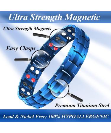 Vicmag Men Magnetic Bracelet Titanium Steel, Double Row 3500 Gauss Wristband with Adjustment Tool and Gift Box (Pure Blue 4 Elements) - Buy Online on GoSupps.com
