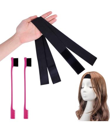 SAVITA 2pcs Elastic Bands for Wigs Edges Black Elastic Band for Wigs Elastic Band for Lace Wig Elastic Wig Strap Lace Wig Grip Band with 2pcs Wig Edge Brush