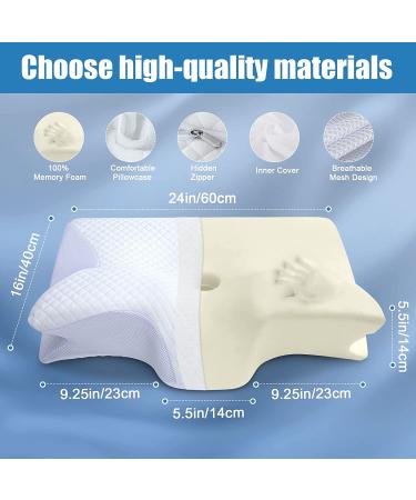 HOMCA Memory Foam Cervical Pillow - 2-in-1 Ergonomic Contour Orthopedic Pillow for Neck Pain Relief - Support for Side, Back, and Stomach Sleepers - White - Buy Online on GoSupps.com