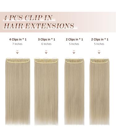 FESHFE Clip In Hair Extensions - 4PCs 50cm Dark Ash Blonde & Bleached Blonde Synthetic Long Hair for Women - Buy Online on GoSupps.com