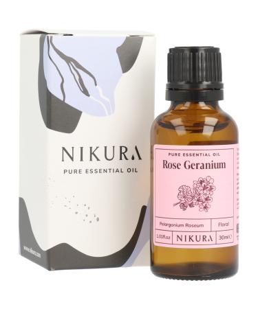 Nikura Rose Geranium Essential Oil - 30ml | 100% Pure Natural Oils | Perfect for Aromatherapy Diffusers Humidifier Bath | Great for Self Care Hair | Vegan & UK Made
