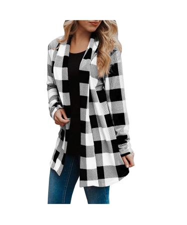 Long Shirt Outerwear Top Thin Warm Knitted Coat Women's Blouse V-Neck Shirt Tunic Long Women's Tunic Women's Shirt Casual Checked Shirt Women's Winter Chunky Knit Jacket I-black L