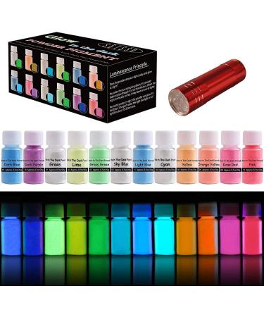 Glow in the Dark Pigment Powder 12 Color 0.7oz/20g Epoxy Resin Luminous Powder Set for Resin Art Nail Art Acrylic Paint and DIY Crafts Safe and Long Lasting
