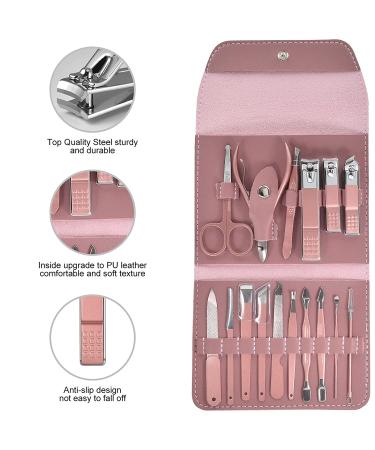 Jomverl 16-in-1 Manicure & Pedicure Kit with Leather Travel Case - Nail Clippers & Tools for Men and Women in Rose Gold Pink - Buy Online on GoSupps.com
