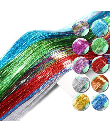 Glitter Hair Tinsel Extensions Kit - 12 Colors, 3200 Strands, 46inches - Fairy Hair Accessories - Buy Online on GoSupps.com