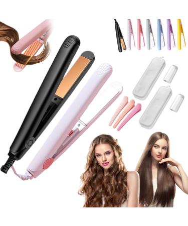 Mini Dual-Purpose Curling Iron Mini Curling Iron for Short Hair Ceramic Mini Hair Curler 2 In 1 Mini Hair Curler Mini Curling Wand & Flat Iron Hair Straightener Travel Size (2pcs-D)