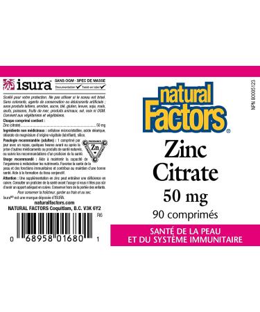 Natural Factors Zinc Citrate 50mg - 90 Tablets | Immune Support & Health Boost - Buy Online on GoSupps.com