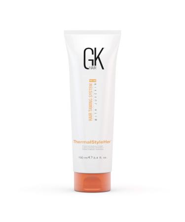 GK HAIR Global Keratin ThermalStyleHer Hair Cream (3.4 Fl Oz/100ml) - Thermal Styling Cream Anti Frizz Heat Protectant against Flat Iron Heat & Hot Blow Dry Prevents Damage & Breakage -All Hair Types