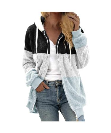 Hanxiulin fleece jacket plush jacket cuddly jacket ceiling hoodie ladies oversize winter color variants transition jacket lined Causal sweat jacket fleece buffer coat with hood fleecet l light blue