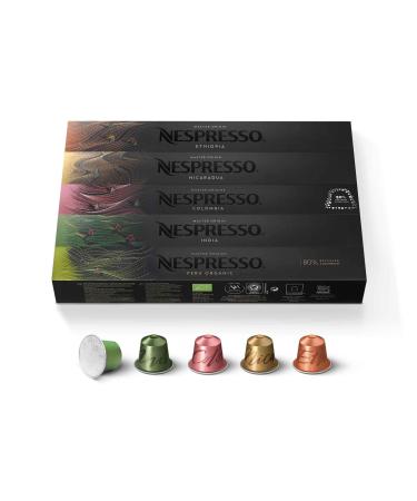 Nespresso Nespresso Original Master Origins Assortment of 50 Coffee Capsules - 10x Peru Organic 10x India 10x Colombia 10x Nicaragua 10x Ethiopia