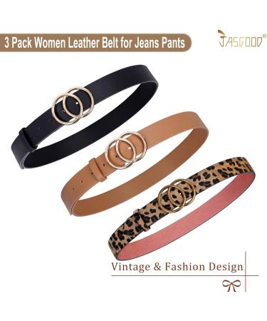 JASGOOD Women Leather Belt for Jeans Pants Dresses Black Waist Belts