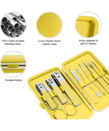 10pcs Professional Manicure Pedicure Set - Stainless Steel Nail Clippers Kit for Travel (Yellow) - Buy Online on GoSupps.com