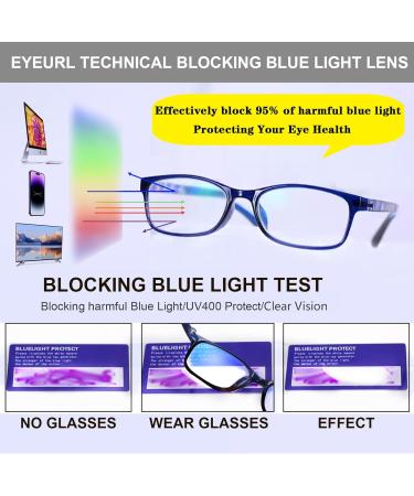 EYEURL 2.50 Reading Glasses for Men & Women - 2 Pack Blue Light Blocking Rectangular Frames Anti-Glare Stylish Prescription Eyewear - Lightweight Blue & Black - Buy Online on GoSupps.com