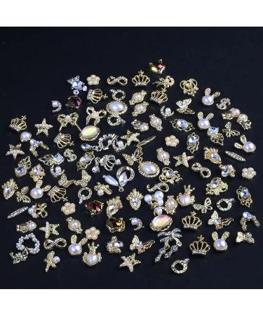Dornail 50 Pcs Gold Nail Charms - Mix Styles Glitter Stones Pearl Alloy Nail Art Accessories for Women - DIY Nail Decoration with Flowers Butterflies & Stars - Buy Online on GoSupps.com