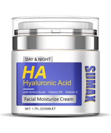 Hyaluronic Acid Moisturizer with Airless Pump Facial Moisturize Cream with Amino Acids Vitamin B5 Vitamin E Anti-Aging Hydrating Reducing Fine Lines for Women Suitable for Dry Skin 1.7 Fl. Oz