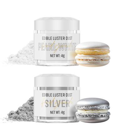 Edible glitter set 2 colors - silver and white glitter powder for drinks tasteless edible glitter powder glitter for liqueurs cocktails champagne tarts chocolates dessert decorations (2x4g) silver+white