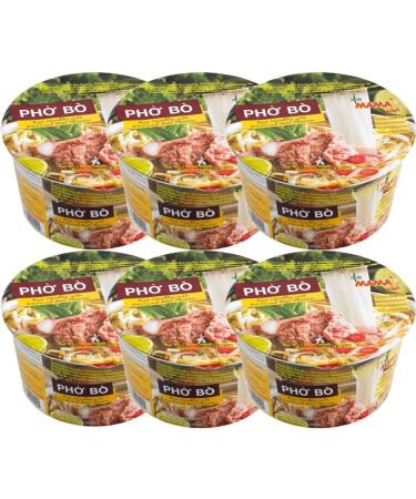 MAMA PHO BO Instant Beef Flavour Rice Noodle Bowl Noodles Soup 65g (6 Bowls)