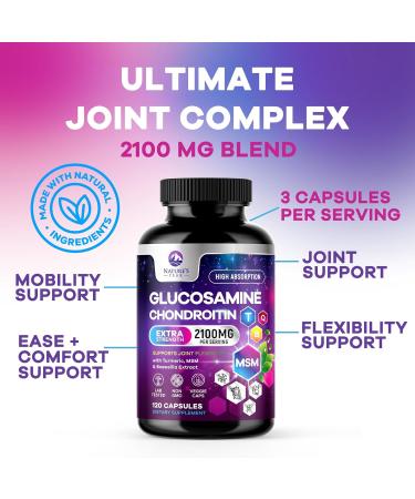 Glucosamine Chondroitin & MSM 2100mg - 3x Strength Joint Support Supplement for Mobility & Comfort - Glucosamine Complex with Turmeric Boswellia Bromelain & Quercetin - Bottled in USA - 120 Capsules 120 Count (Pack of 1) - Buy Online on GoSupps.com