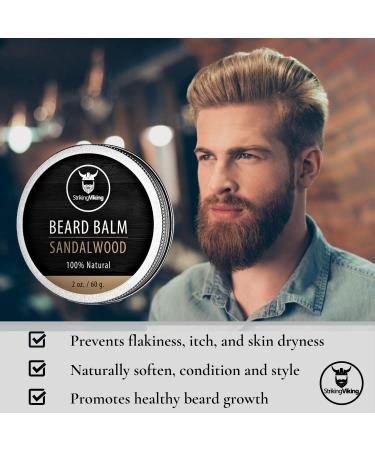 Striking Viking Sandalwood Beard Balm - 100% Natural Beard Conditioner - Styles, Strengthens & Softens - Organic Shea Butter, Tea Tree, Argan & Jojoba Oils - 2 oz - Buy Online on GoSupps.com