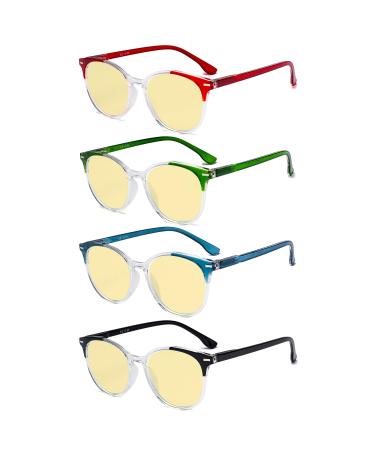 Eyekepper 4-pack Round Reading Glasses Blue Light Blocking Women Yellow Tinted +2.00 Blue Light Blocking-b60-4 Pairs 2.0 x