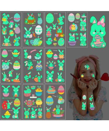 Easter Glow Temporary Tattoos - 73 Luminous Bunny Designs for Kids | Rabbit, Carrot, Eggs, Chick | Fun Party Favors - Buy Online on GoSupps.com