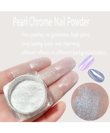 Pearl Glitter Nail Powder Set - White Pearlescent Mermaid Chrome Nail Powder for Gel Polish Nail Art - Mica Glitter Pigment for Home Decoration (2pcs) - Buy Online on GoSupps.com