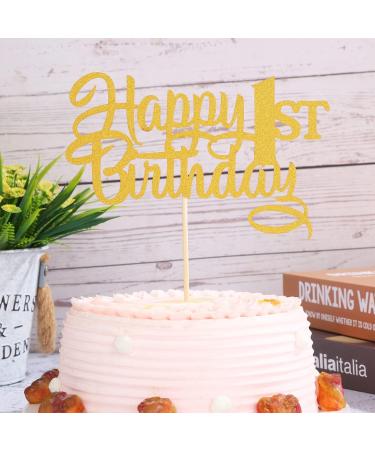 Happy 1st Birthday Cake Topper - Gold Glitter Baby One Birthday Cake Topper Girl Boy One Year Old Birthday Party Decoration First Birthday/Anniversary Party Cake Deciration Supplies 1gold - Buy Online on GoSupps.com
