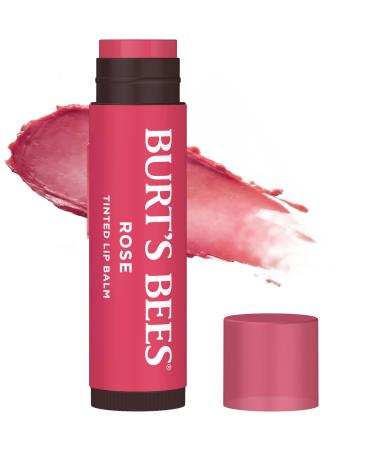 Burt's Bees Lip Tint Balm for Valentine's Day with Long Lasting 2 in 1 Duo Tinted Balm Formula Color Infused with Hydrating Shea Butter for a Natural Looking Buildable Finish Rose (1-Pack)