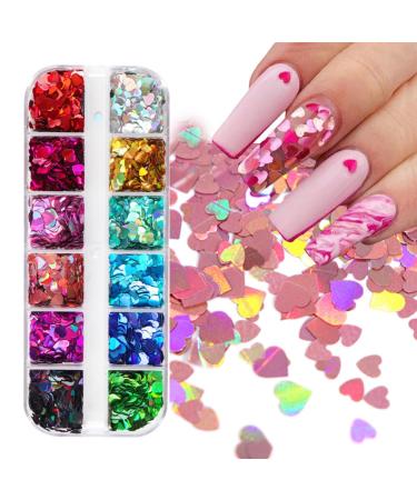 Gzmayuen Heart Glitter sequin for Valentine's Day Nail Art 12 Colors 3d Holographic Sparkle Heart Shape Flakes Sticker Confetti Glitter Nail Stickers For Nail Defree 004