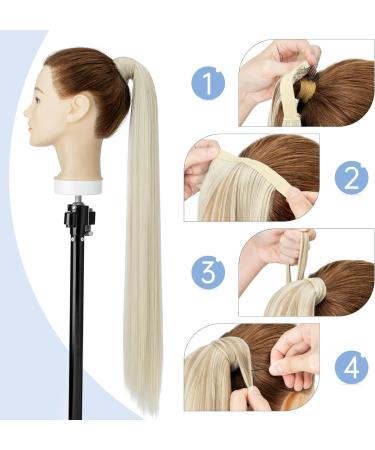 Silky Straight Clip in Ponytail Hair Extension 28 Inch - Heat-Resistant Fiber - Bleach Blond - Women's Wrap Around Pony Tail - Buy Online on GoSupps.com