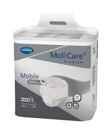 Molicare Premium Mobile disposable pants: discrete use in incontinence for women and men 10 drops sizeL (100-150 cm hip size) 14 pieces L (14 pieces)