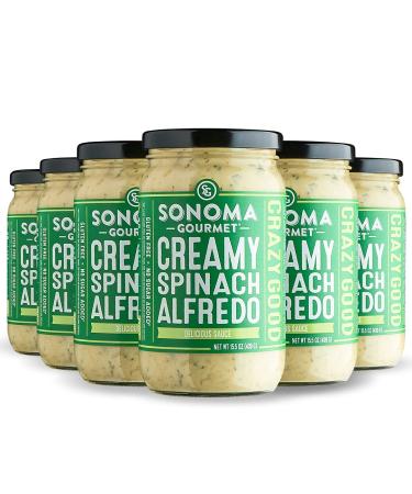 Sonoma Gourmet Spinach Alfredo Pasta Sauce | Gluten-Free and No Sugar Added | Made With Real Cream | 15.5 Ounce Jars (Pack of 6) Spinach Alfredo 15.5 Ounce (Pack of 6)