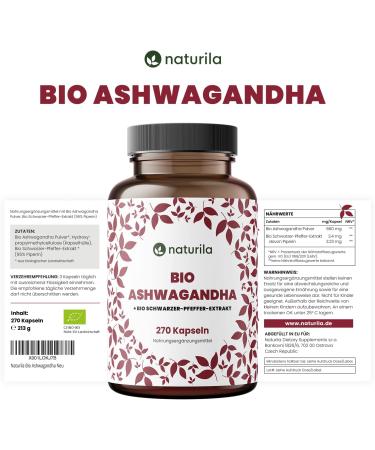 Naturila Bio Ashwagandha Capsules - High Dose 270 pcs (1980mg Daily) | Organic Black Pepper | Vegan & Lab-Tested - Sleep Berry - Buy Online on GoSupps.com
