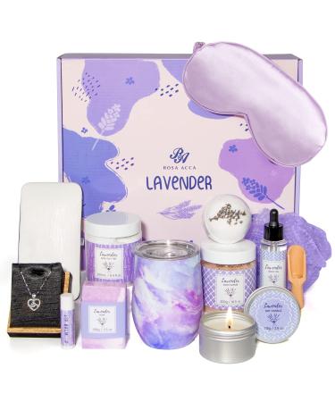 Bath Gift Set 13pcs Birthday Gifts for Women  Mom Bath Gift Set  Lavender Bath Sets for Women Gift  Self Care Kit with Wine Tumbler for Mom Sister Wife Girlfriend  Mother's Day Gift for Mom  Relaxing Spa Kit with Body Sc...