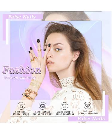 Leopard Print Short Black Press on Nails - Square Nail Tips Set - Frosted Texture False Nails Kit for Women - 24pcs - Buy Online on GoSupps.com