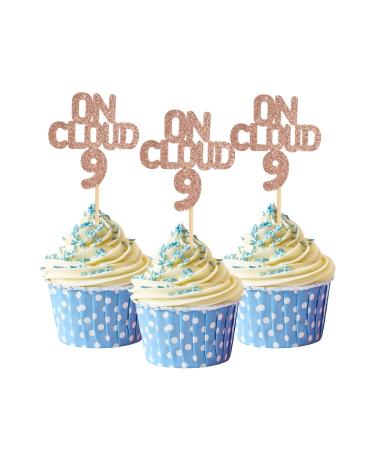 HOKPA On Cloud 9 Cupcake Toppers 24Pcs 9th Birthday Cupcake Picks for 9 Years Old Birthday Anniversary Party Decoration Girl 9th Party Supplies