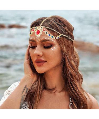 Zeelina Rhinestone Head Chain Baroque Forehead Chains Red Headband Prom for Girls and Women - Buy Online on GoSupps.com