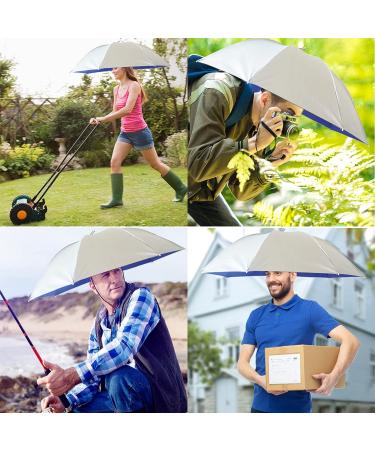 Bocampty 37 inch Hands-Free Fishing Umbrella Hat - UV Protection, Foldable Cap for Fishing, Golf, Camping, Beach, Gardening - Silver-Blue - Buy Online on GoSupps.com